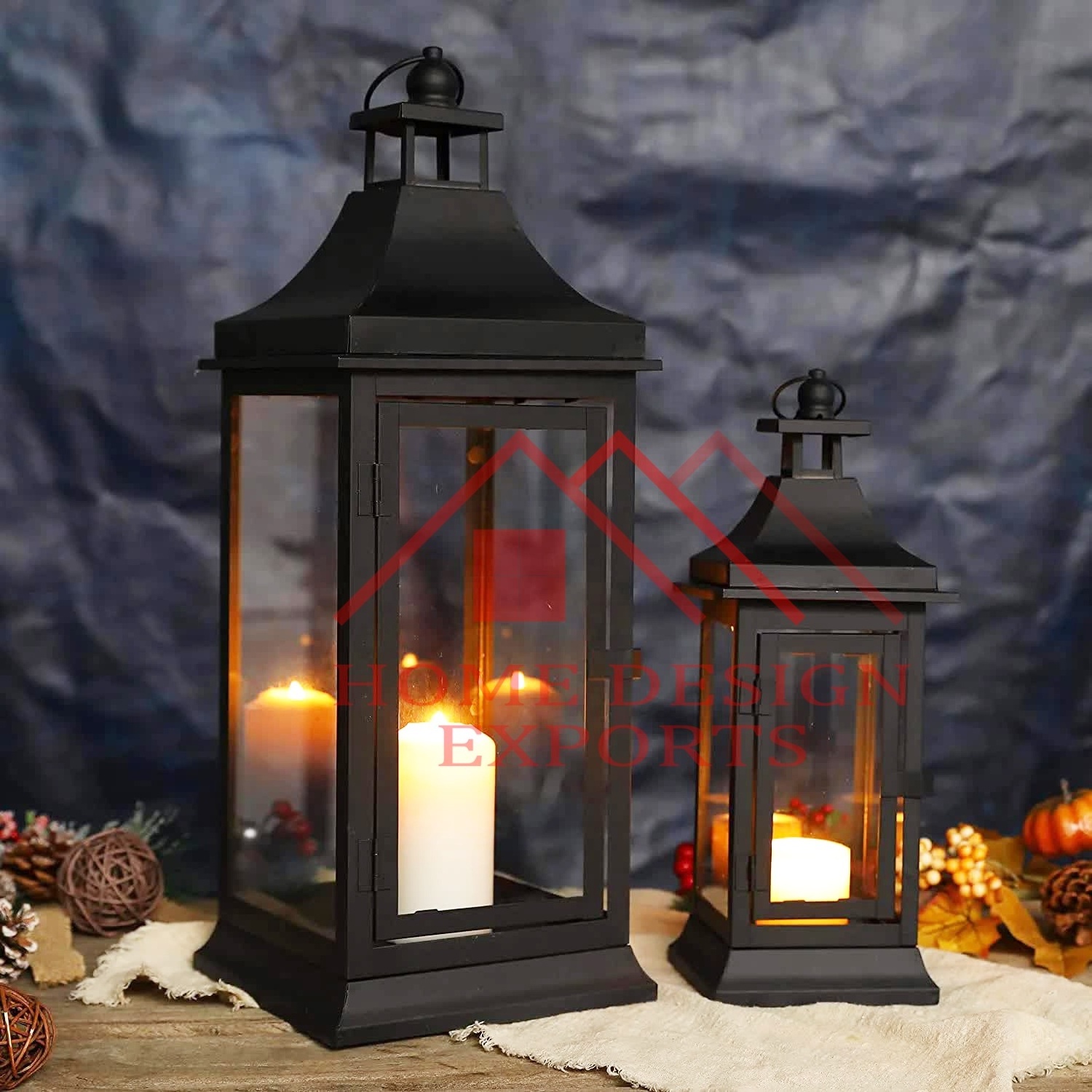 Table Top Metal Lantern Set of 2 for Christmas Home Decorations & Table Decoration Outdoor Hanging Candle Lantern