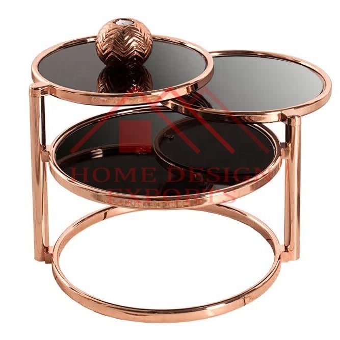 Copper Finishing Coffee Tables for Living Room Hot Selling Metal Luxury Mirror Top Bedroom Side Tables for Home Decor