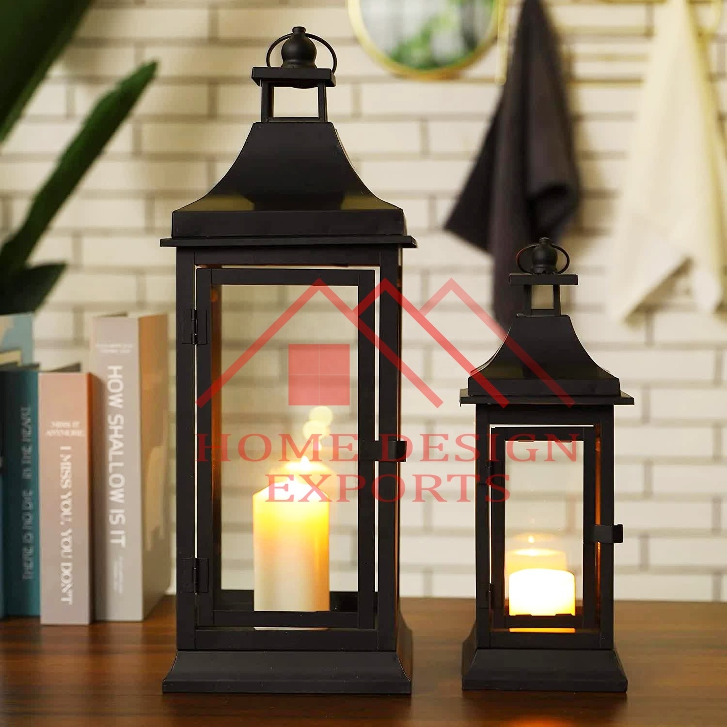 Table Top Metal Lantern Set of 2 for Christmas Home Decorations & Table Decoration Outdoor Hanging Candle Lantern