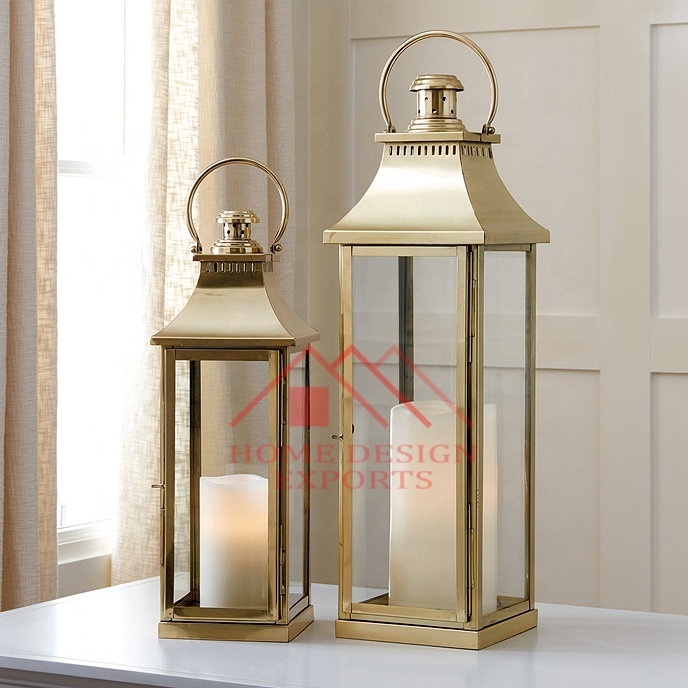 Ramadan Antique Gold Hanging Lantern for Table Top Living Room Decorations Antique Gold Moroccan Candle Lantern for Sale