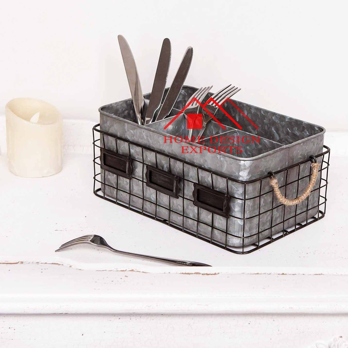 Farmhouse Galvanized Metal Utensil Caddy Holder with Unique Handle Caddy Manufacturer & Wholesaler Kitchen Utensils Holder