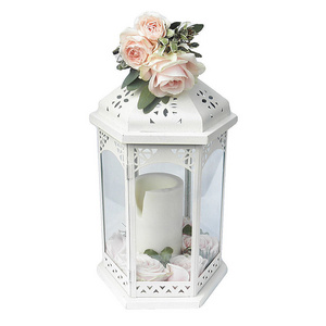 White Enamel Finished Tabletop decor Mini Metal Candle Lantern