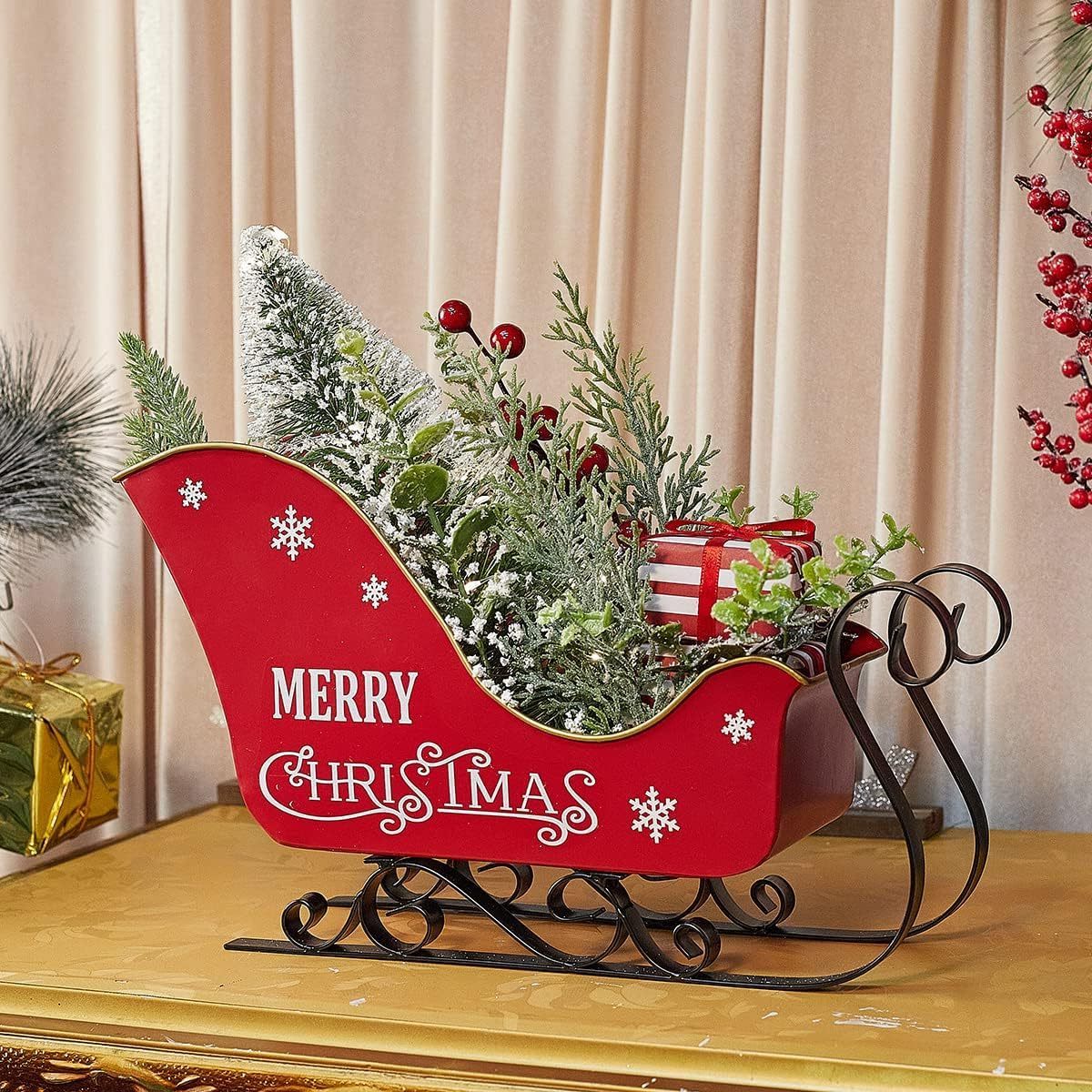 Red Metal Christmas Sleigh