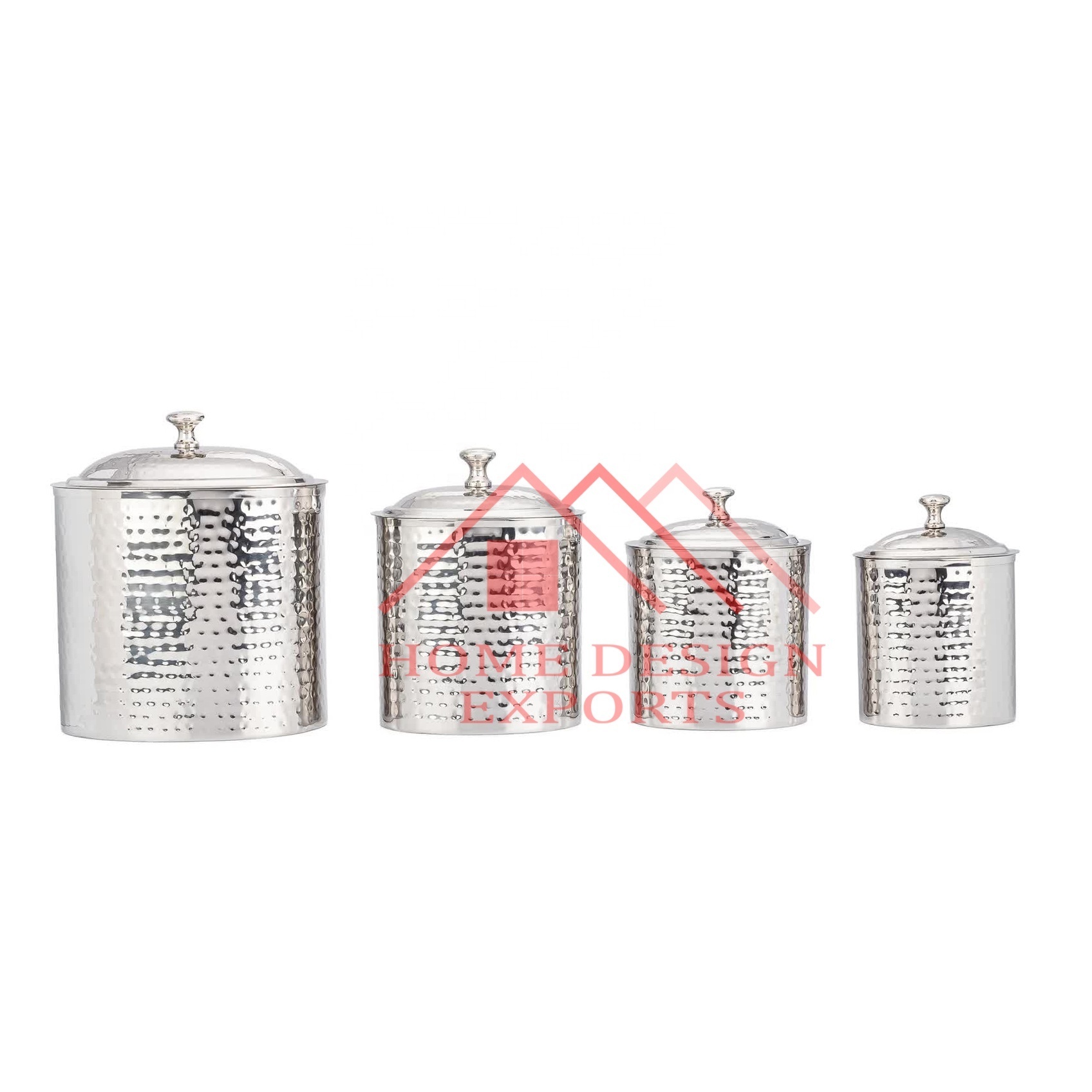 Stainless Steel Hammered Design Foods Storage Canister Set of 4 2023 Latest Design Kitchenware Tea Sugar Coffee Canister