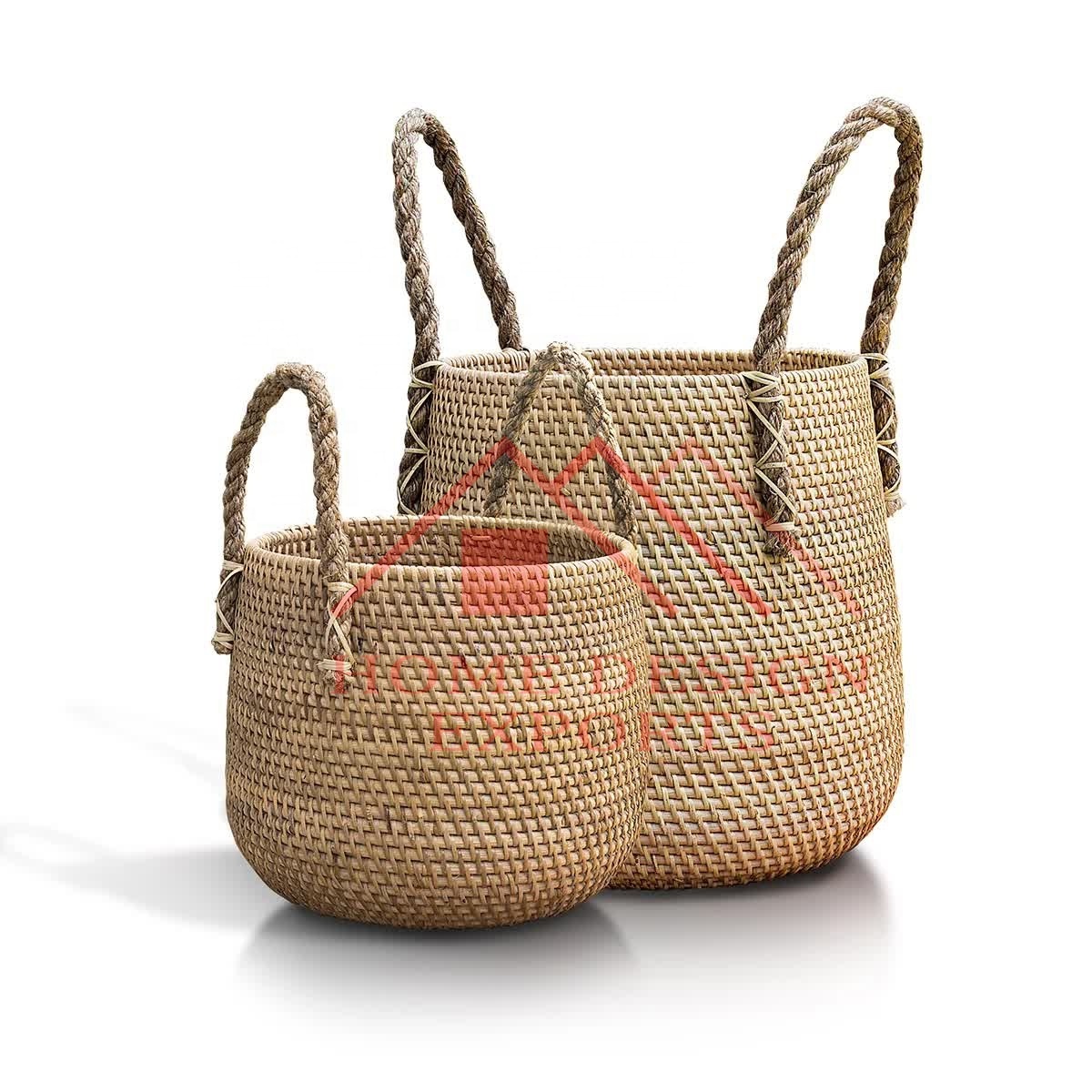 Black Rattan Finishing Storage Clothes Container Basket with Lids for Home Decorations Hot Sale Rattan Fruits Basket Best seller