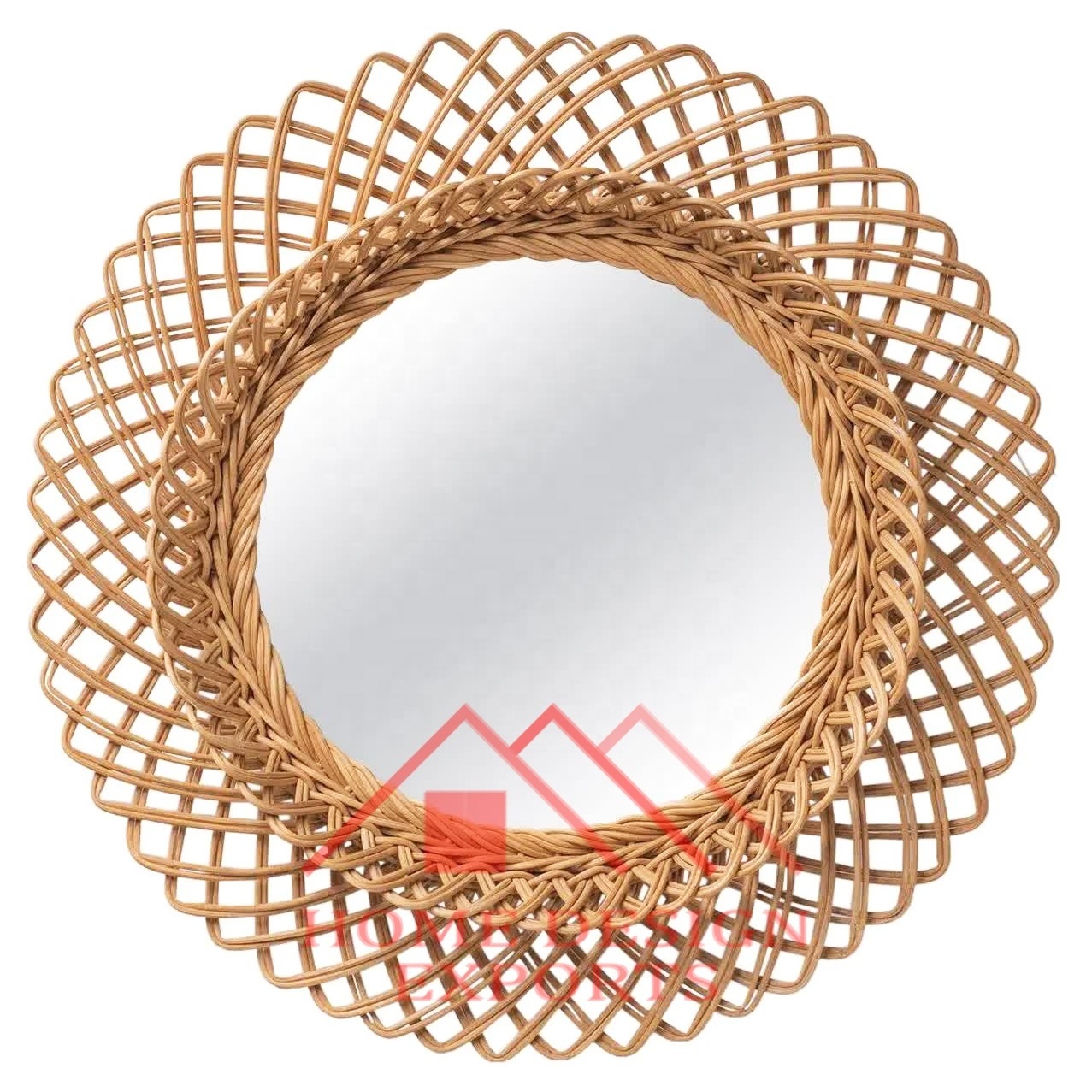 ModernHome Decor Mirror for home Decor and Bathroom Wall Rattan Border The Frame Is Wrapped Entirely in Natural Rattan Mirror