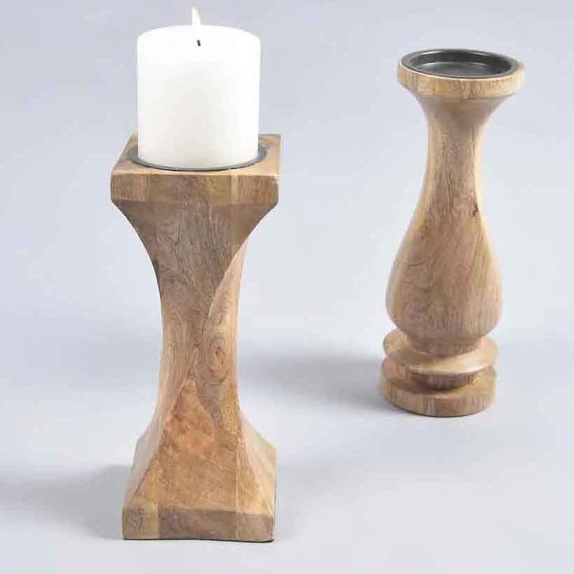 Handmade Wooden Candle Stands for Wedding Decor Unique Style Dinner Table Top Acacia Wood Candle Holder Set of 2 for Lightning