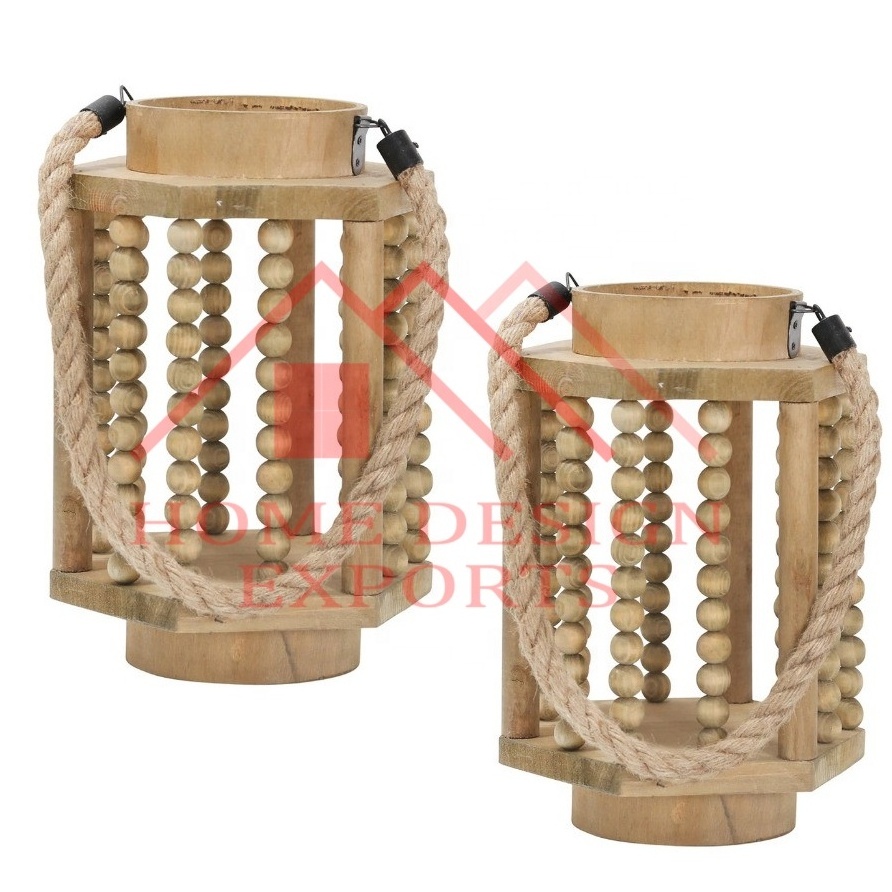 Square 2 Piece Wood Lantern Set of 2 for Wedding Decor Mango Wood Outdoor Hanging Candle Lantern for Wedding & Home Decor