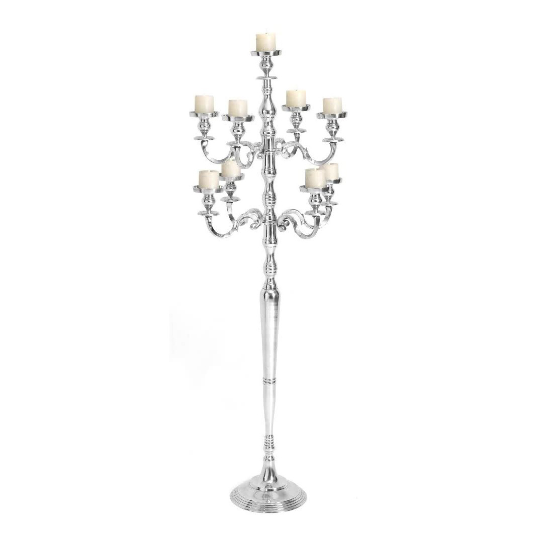 Wedding Floor Centerpieces Aluminium 9 Arms Candelabra for Wedding Decor 2023 Aluminium Candelabra with Crystal Votive