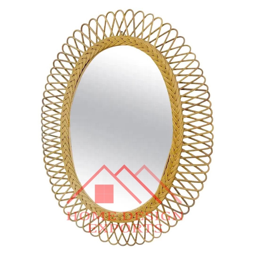 ModernHome Decor Mirror for home Decor and Bathroom Wall Rattan Border The Frame Is Wrapped Entirely in Natural Rattan Mirror