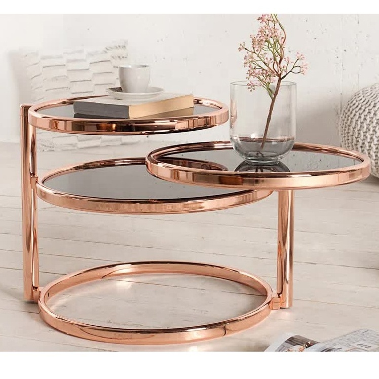 Copper Finishing Coffee Tables for Living Room Hot Selling Metal Luxury Mirror Top Bedroom Side Tables for Home Decor