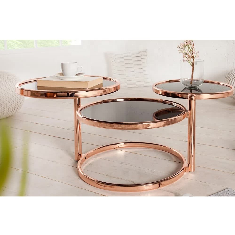 Copper Finishing Coffee Tables for Living Room Hot Selling Metal Luxury Mirror Top Bedroom Side Tables for Home Decor