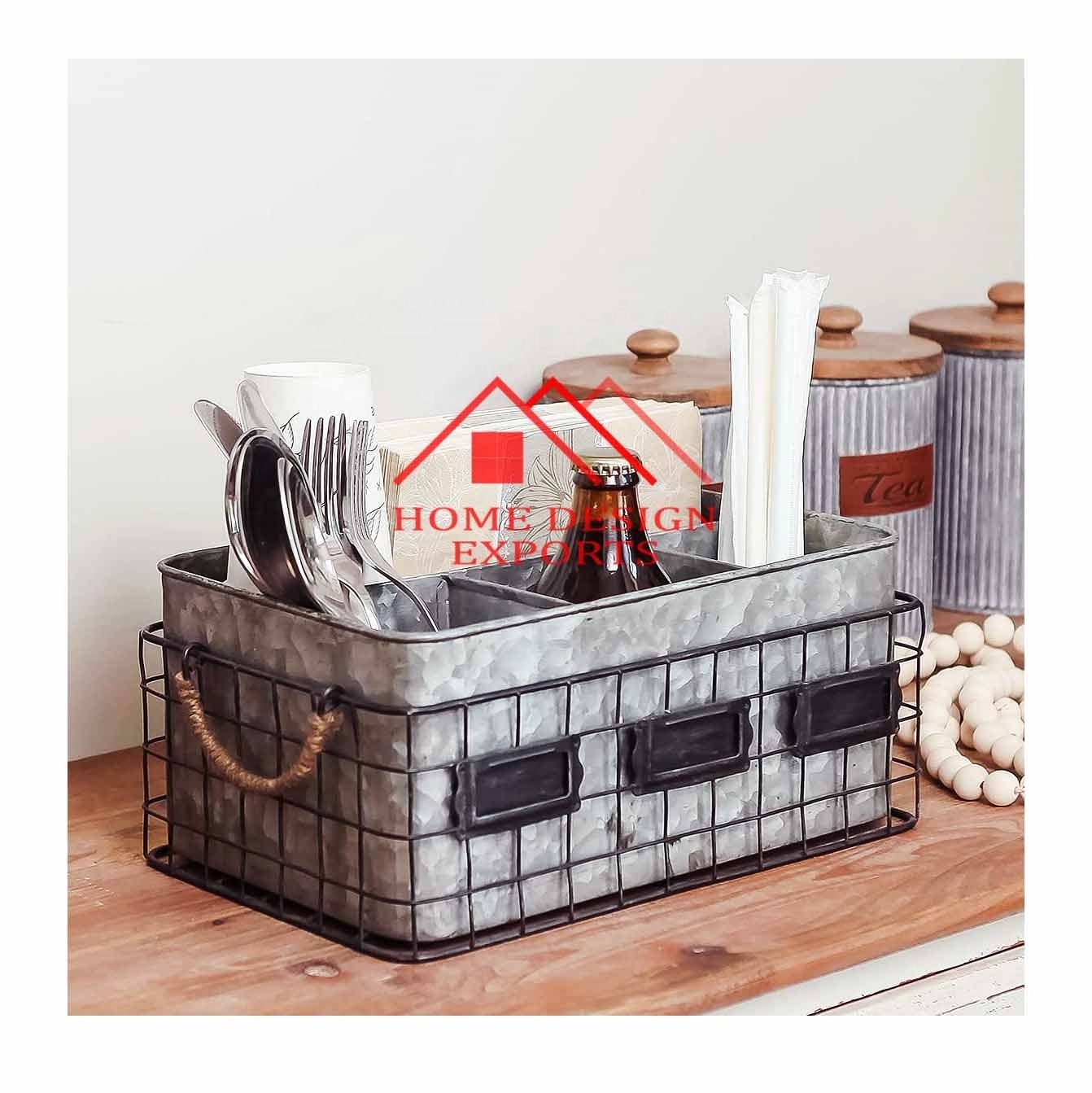 Farmhouse Galvanized Metal Utensil Caddy Holder with Unique Handle Caddy Manufacturer & Wholesaler Kitchen Utensils Holder