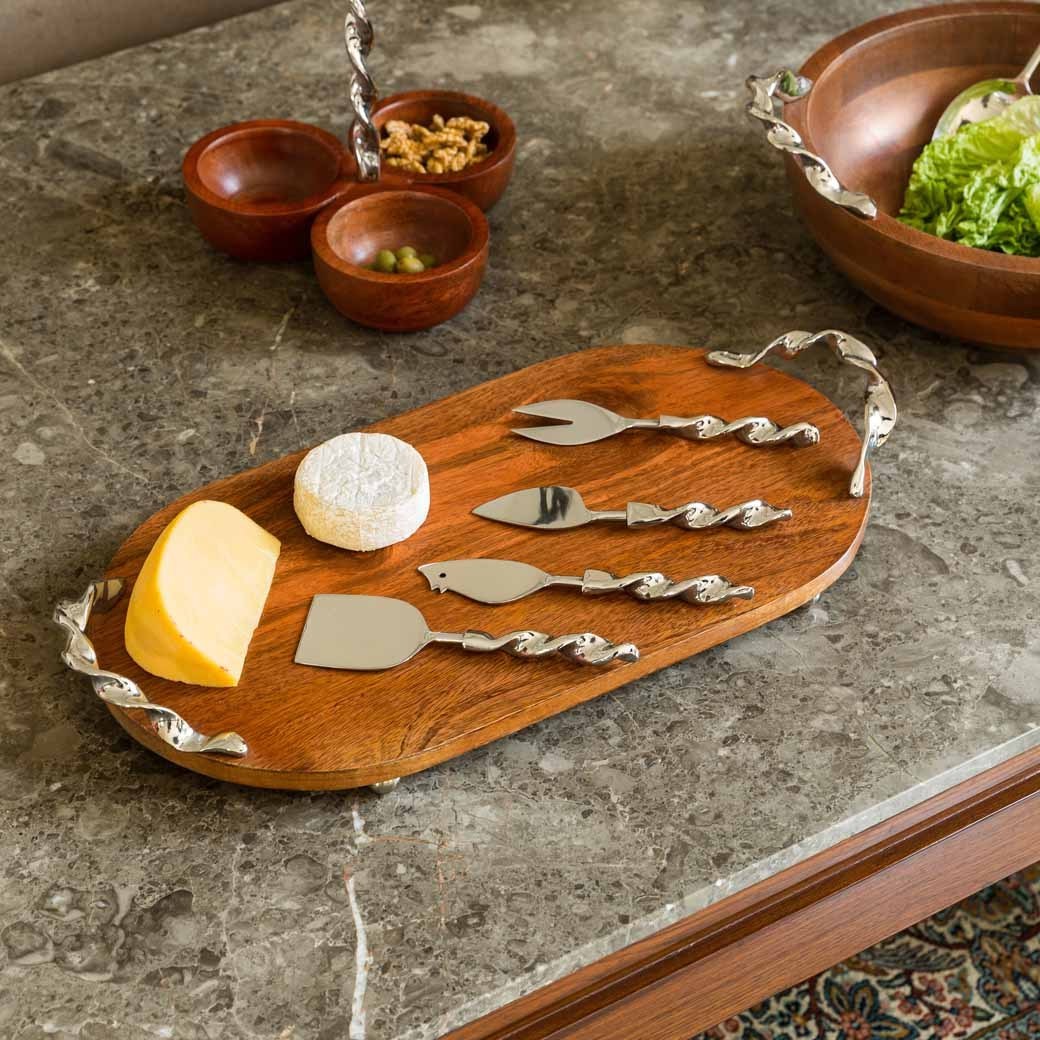 Leaf Handle Rustic Wooden Tray for Table Centerpieces Decor