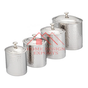 Stainless Steel Hammered Design Foods Storage Canister Set of 4 2023 Latest Design Kitchenware Tea Sugar Coffee Canister