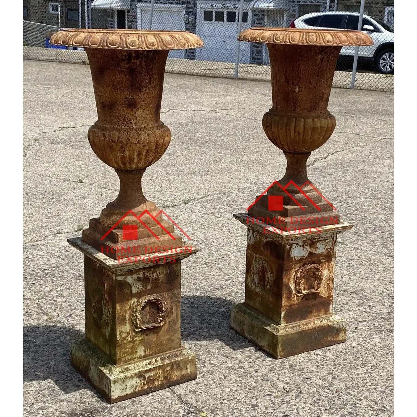 Cast Iron Urns Garden Planter with Column for Indoor & Outdoor Decor Latest Design Aluminium Floor Centerpieces Trumpet Vase