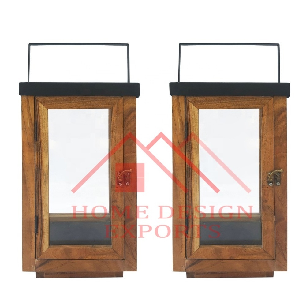 Wooden Hanging Small Lantern with Rope Handle For Home Hotels & Restaurants 2024 Latest New Design Wood  Holder Lantern