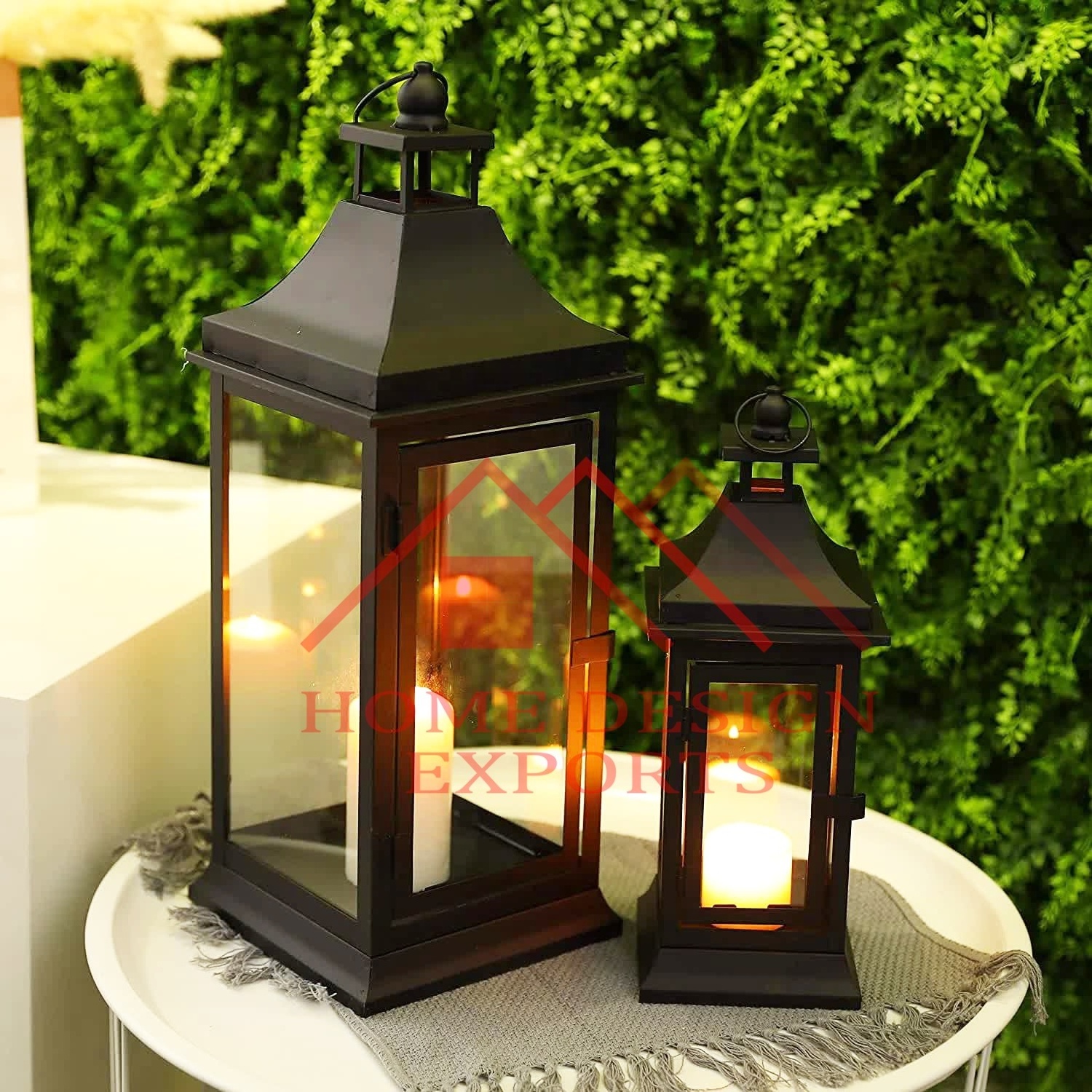 Table Top Metal Lantern Set of 2 for Christmas Home Decorations & Table Decoration Outdoor Hanging Candle Lantern