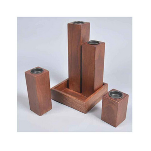 Best Selling Vintage Rustic Mango Wood Candle Stands with Wooden Tray for Table Centerpieces Decor Best Seller