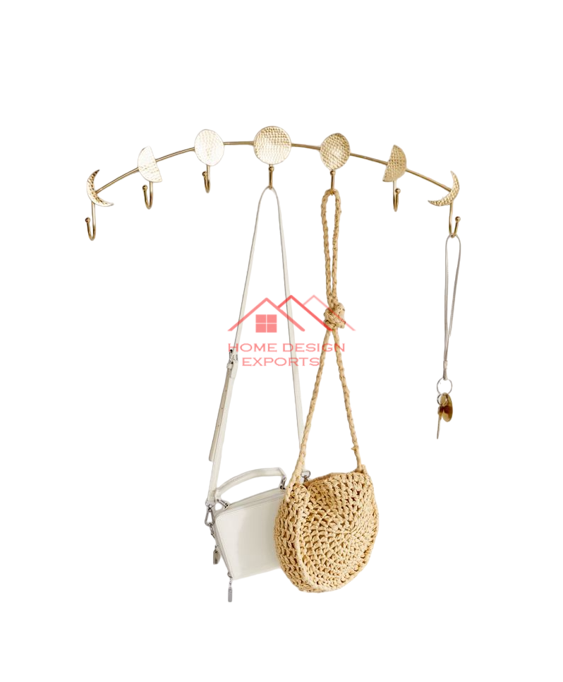 Morden Style Golden Iron Metal Moon Design Hooks For Hall Coat Clothes Umbrella Keys Holder Organizer Use