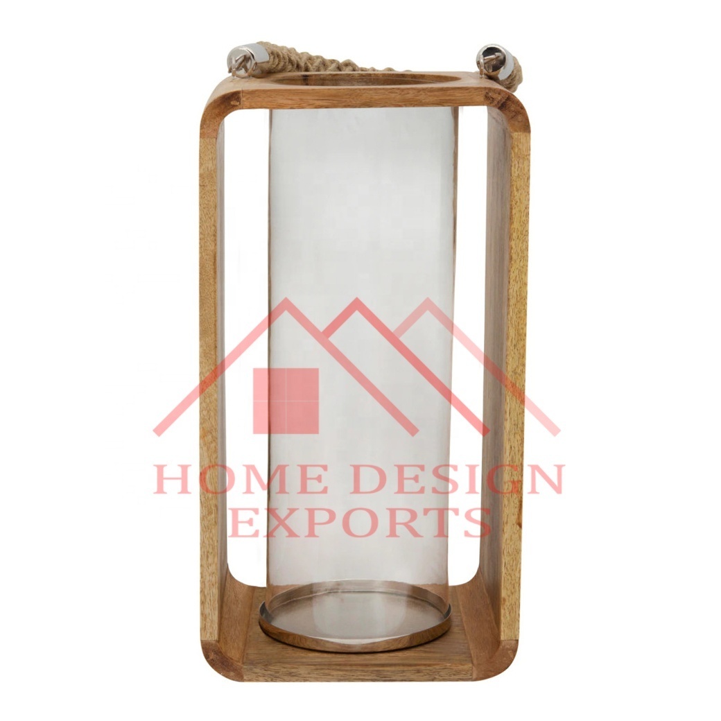 Wooden Small Size Wooden Hanging Candle Lantern with Rope Handle for Indoor and Outdoor Wedding Party Decorations New Lantern