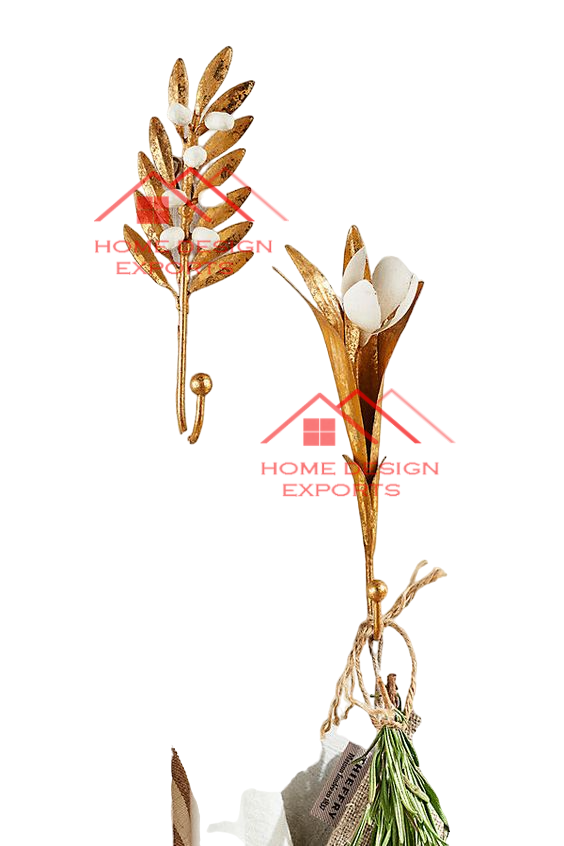 Wall Mounted Art Golden Leaf Hooks Wall Decor Key Holder, Towel Apron Hook Decorative Wall Hanger Large Single Hanging Hook