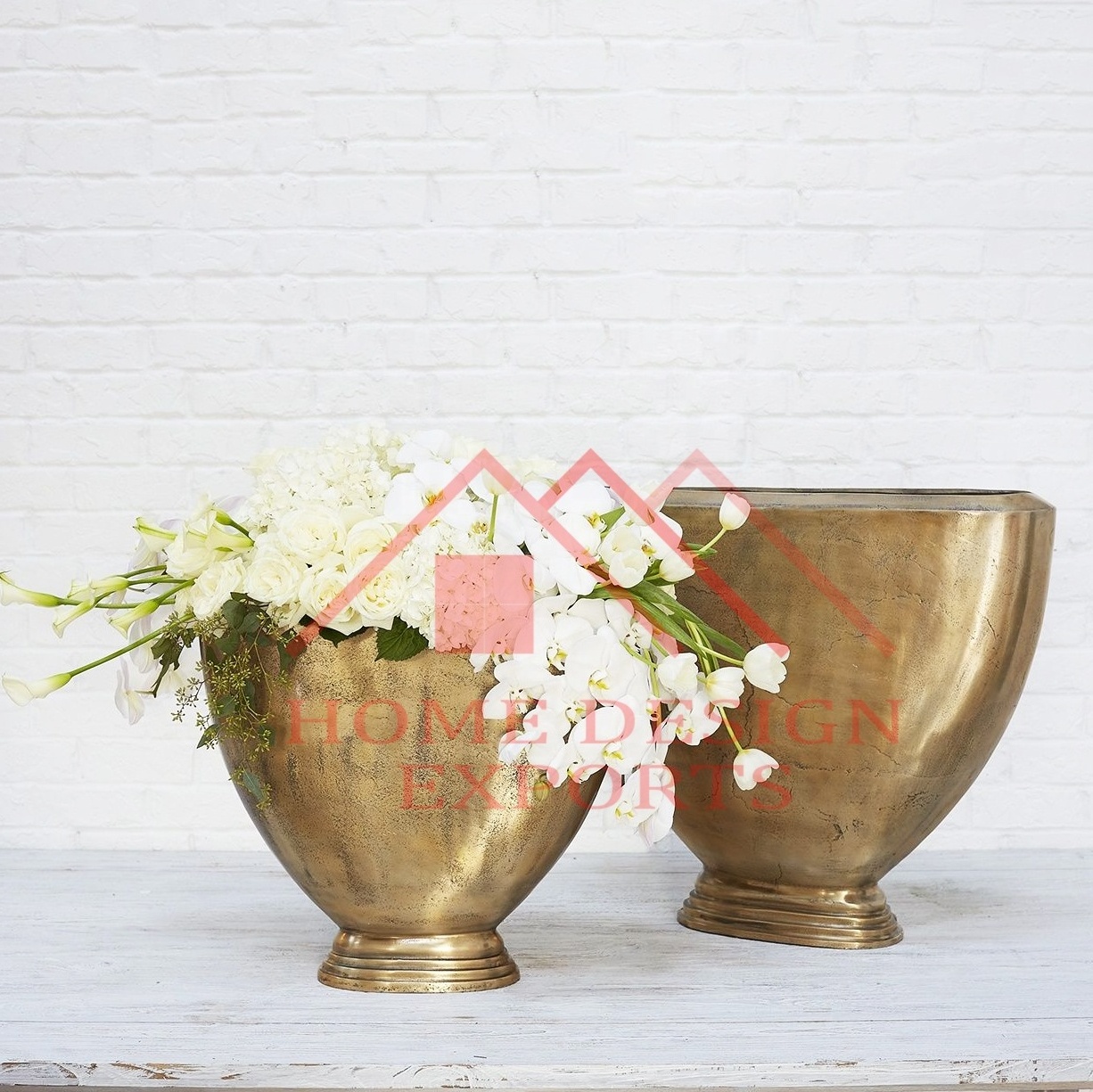 Aluminium Antique Golden Restaurant Vase Table Top Centerpieces High Quality Aluminium Urns Planters Flower Vase Garden Decor