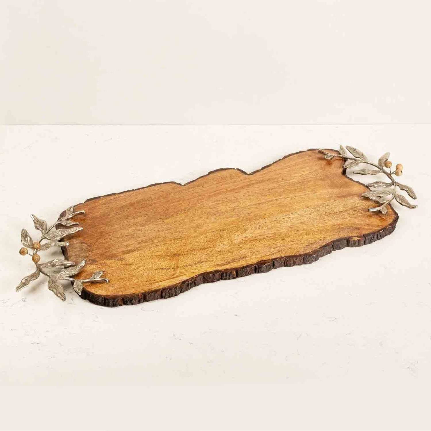 Leaf Handle Rustic Wooden Tray for Table Centerpieces Decor