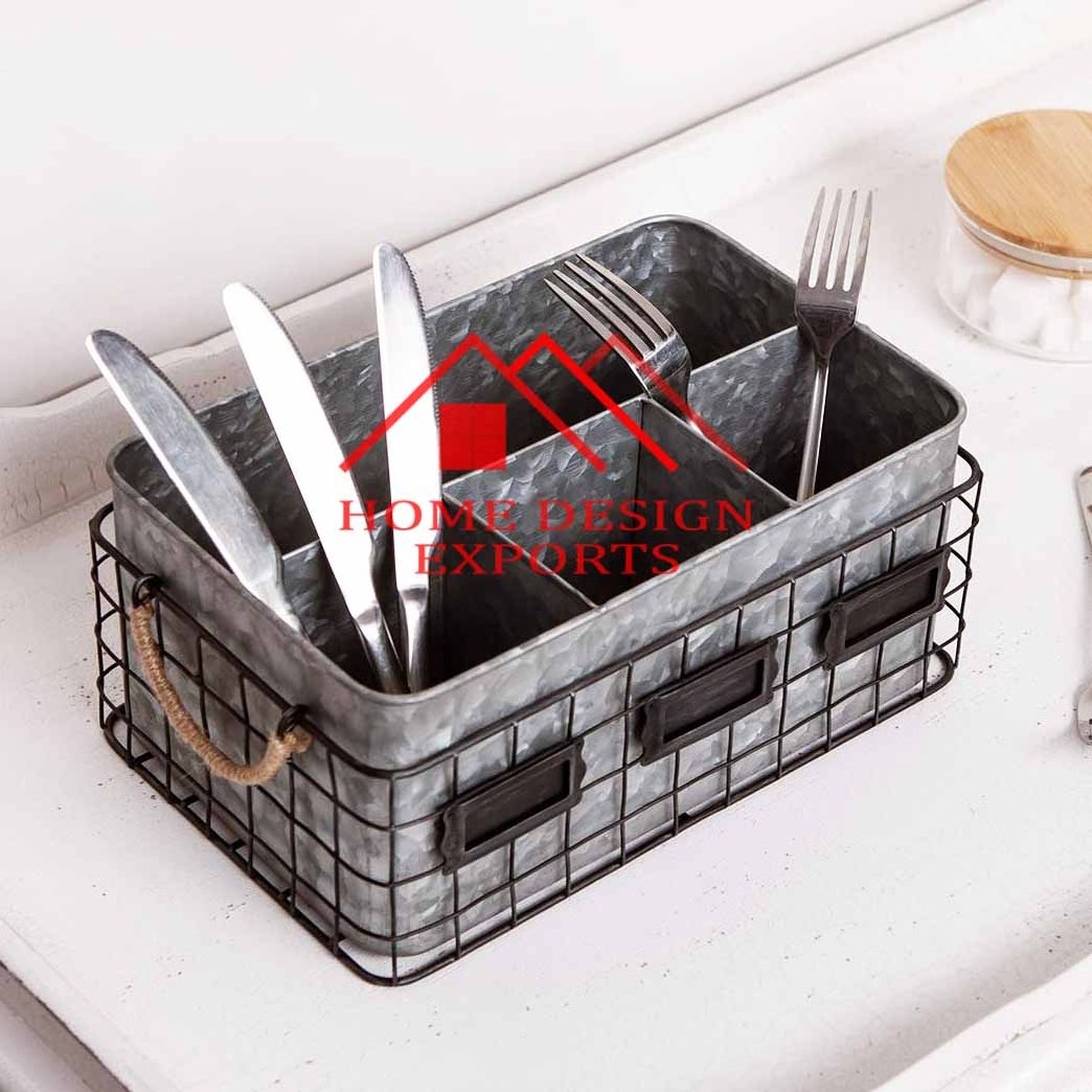 Farmhouse Galvanized Metal Utensil Caddy Holder with Unique Handle Caddy Manufacturer & Wholesaler Kitchen Utensils Holder