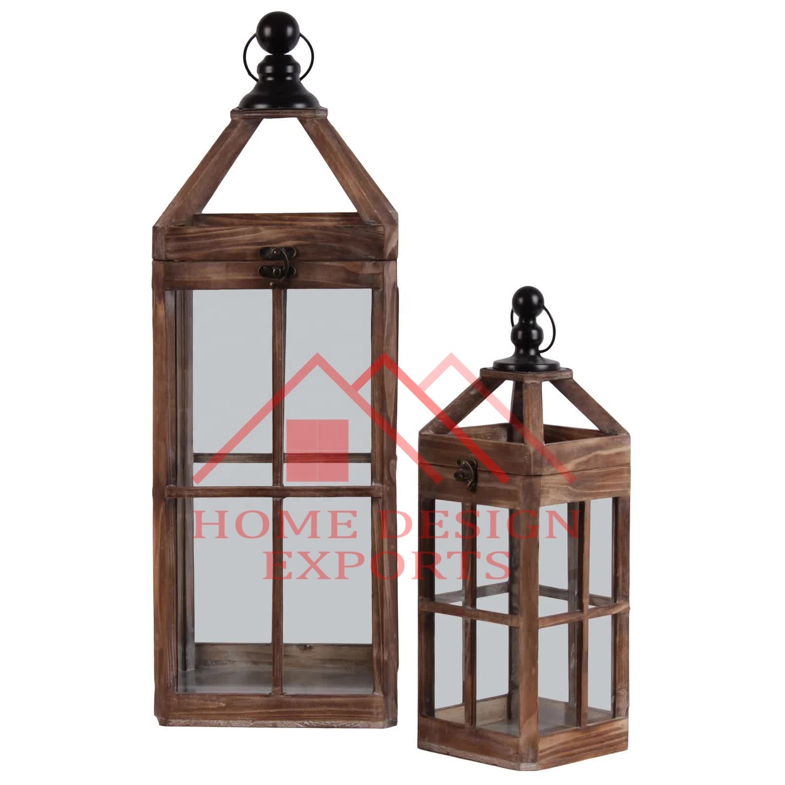 Square 2 Piece Wood Lantern Set of 2 for Wedding Decor Mango Wood Outdoor Hanging Candle Lantern for Wedding & Home Decor