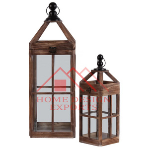 Square 2 Piece Wood Lantern Set of 2 for Wedding Decor Mango Wood Outdoor Hanging Candle Lantern for Wedding & Home Decor