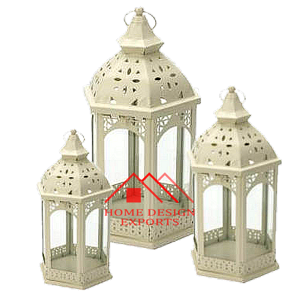 White Enamel Finished Tabletop decor Mini Metal Candle Lantern