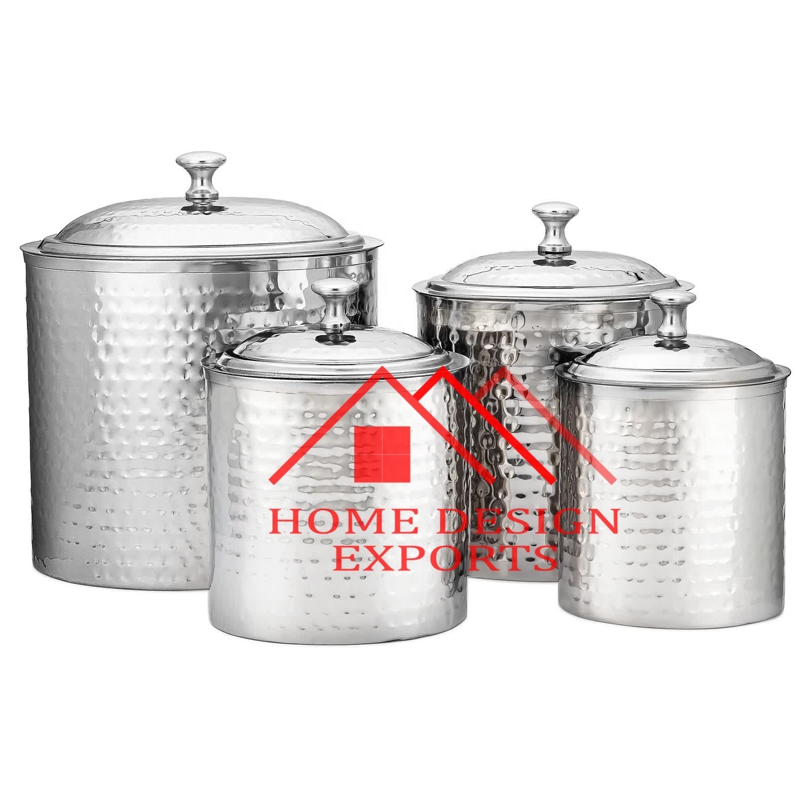 Stainless Steel Hammered Design Foods Storage Canister Set of 4 2023 Latest Design Kitchenware Tea Sugar Coffee Canister