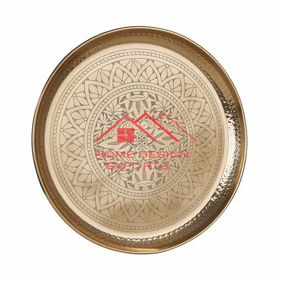 North Indian Style Hamered Finished Pure Copper Charger Plate Hot Selling Luxury Kitchen Ware Food Serving Plate