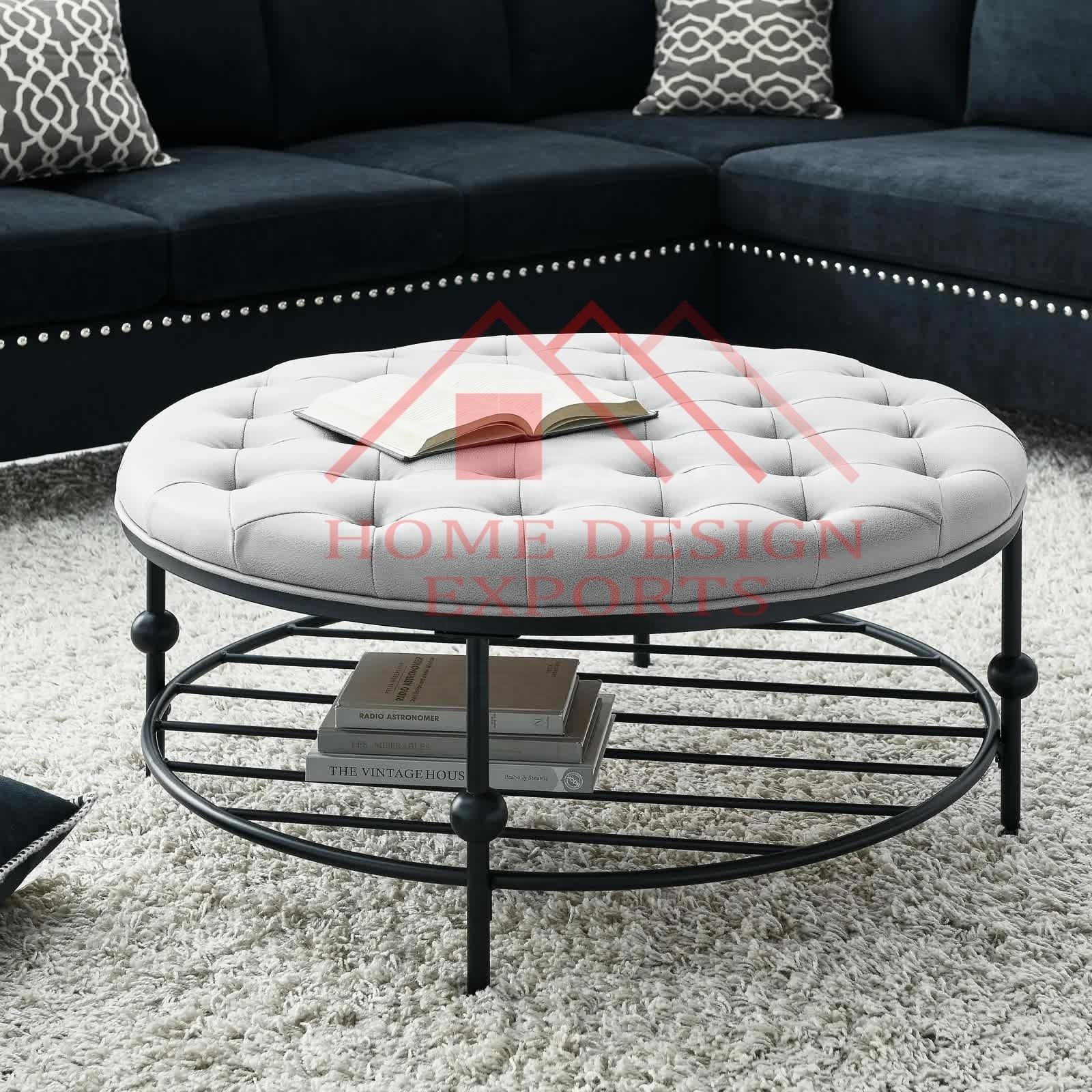 Round Ottoman White Leather Faux Stool for Living Room 2024 Modern Ottoman Table for Bedroom Folding Ottoman Stool