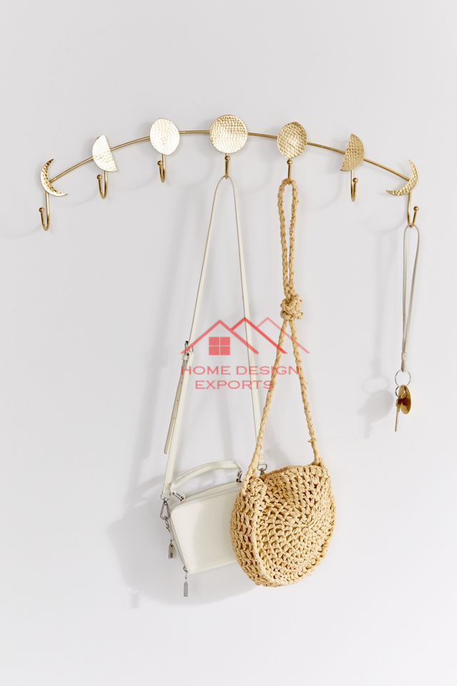 Morden Style Golden Iron Metal Moon Design Hooks For Hall Coat Clothes Umbrella Keys Holder Organizer Use