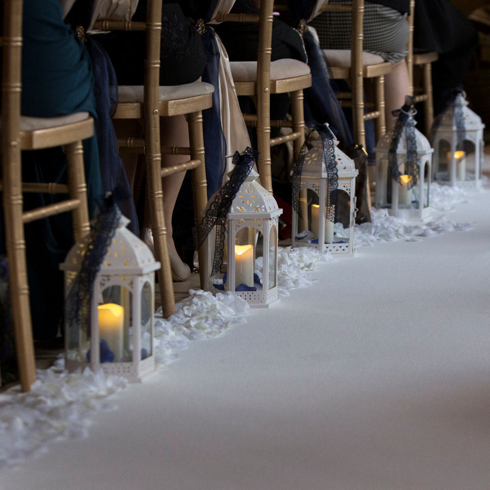 White Enamel Finished Tabletop decor Mini Metal Candle Lantern