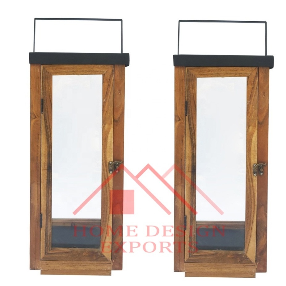 Wooden Hanging Small Lantern with Rope Handle For Home Hotels & Restaurants 2024 Latest New Design Wood  Holder Lantern