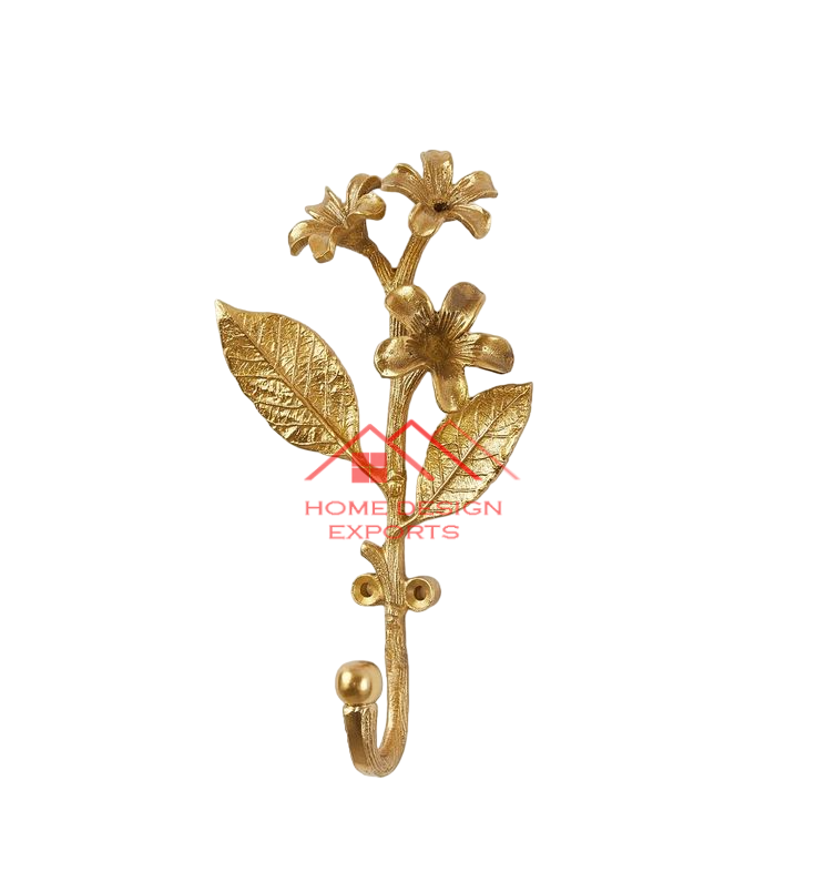 Wall Mounted Art Golden Leaf Hooks Wall Decor Key Holder, Towel Apron Hook Decorative Wall Hanger Large Single Hanging Hook