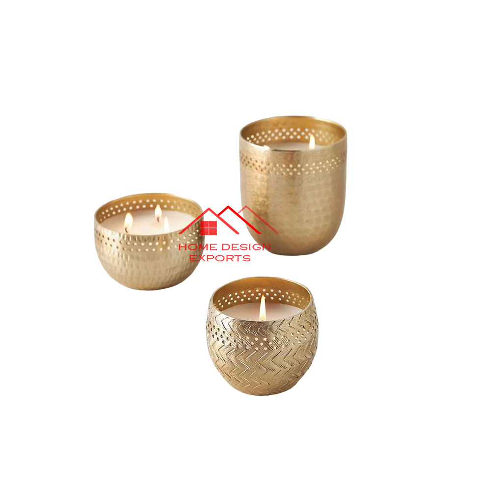 Hand Engraving Design Antique Golden Finished Brass Metal Candle Holder With Glass Luxury Home living Room Decor Candle Votive