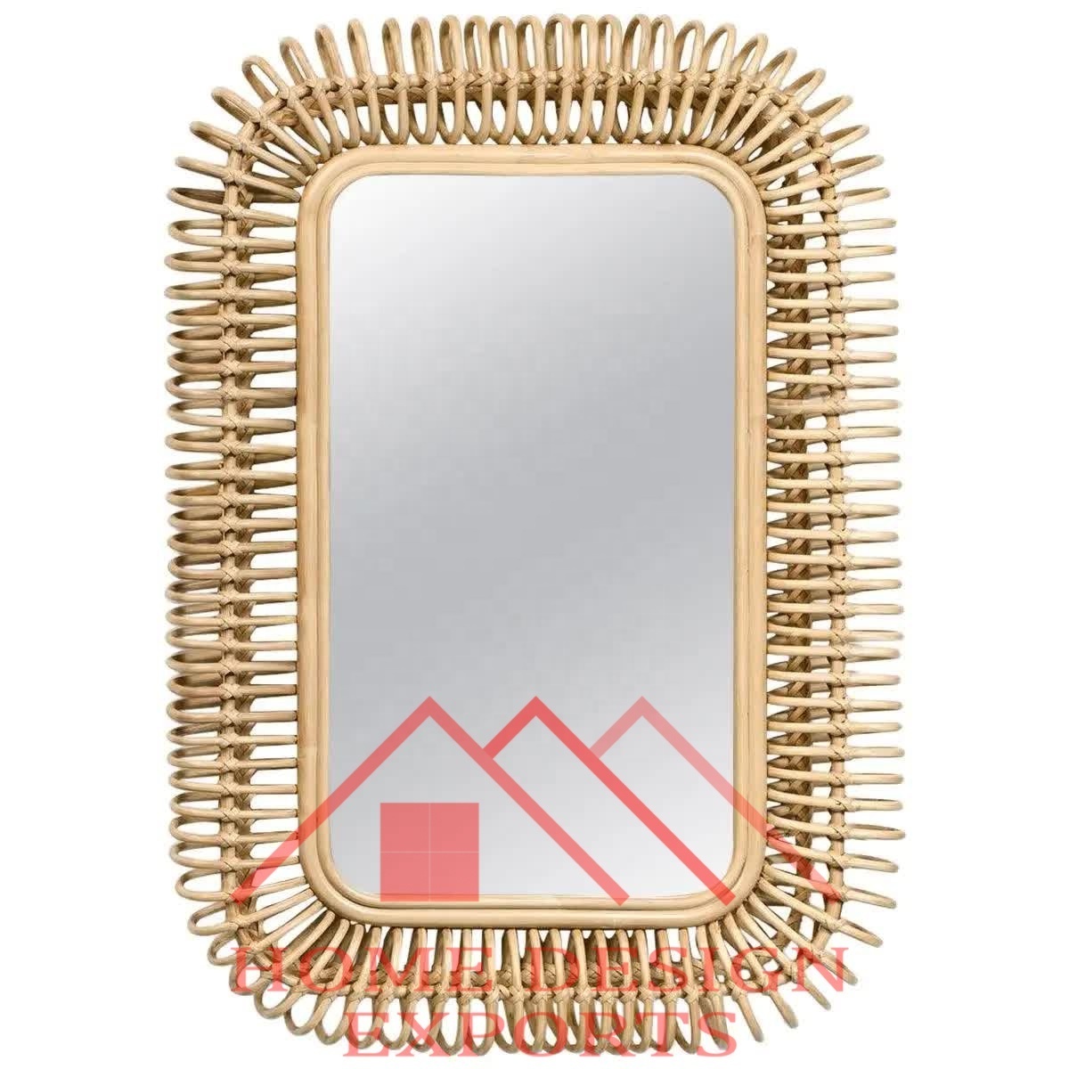 ModernHome Decor Mirror for home Decor and Bathroom Wall Rattan Border The Frame Is Wrapped Entirely in Natural Rattan Mirror