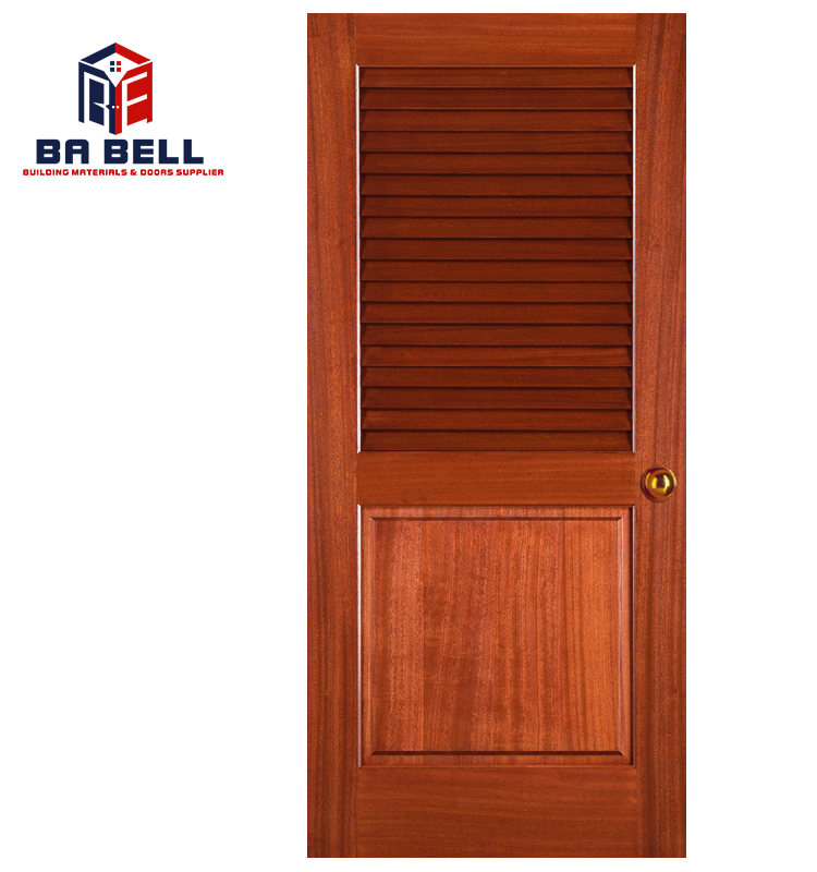 New style french 2 panels reddish brown half louver wooden door design barn flat panel timber door customized entrance  doors