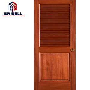 New style french 2 panels reddish brown half louver wooden door design barn flat panel timber door customized entrance  doors