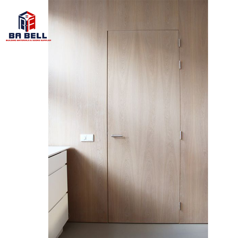 Wood texture frameless wooden flush mounted Invisible secret concealed hinged doors interior  hidden room door