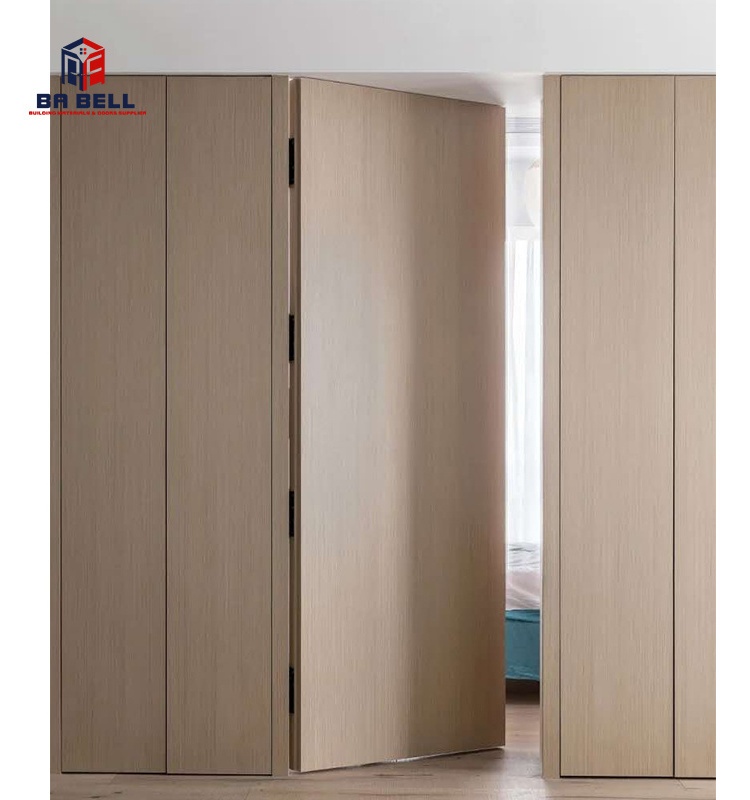 Frameless wood veneer invisible flush mounted secret doors wooden concealed hinged hidden room door