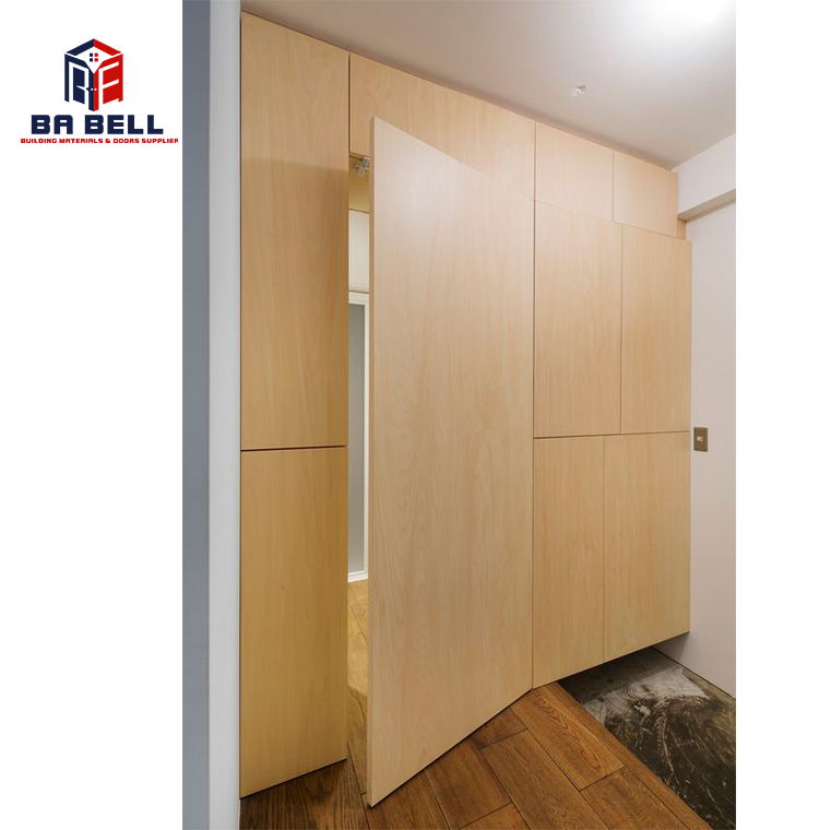 Frameless wood veneer invisible flush mounted secret doors wooden concealed hinged hidden room door