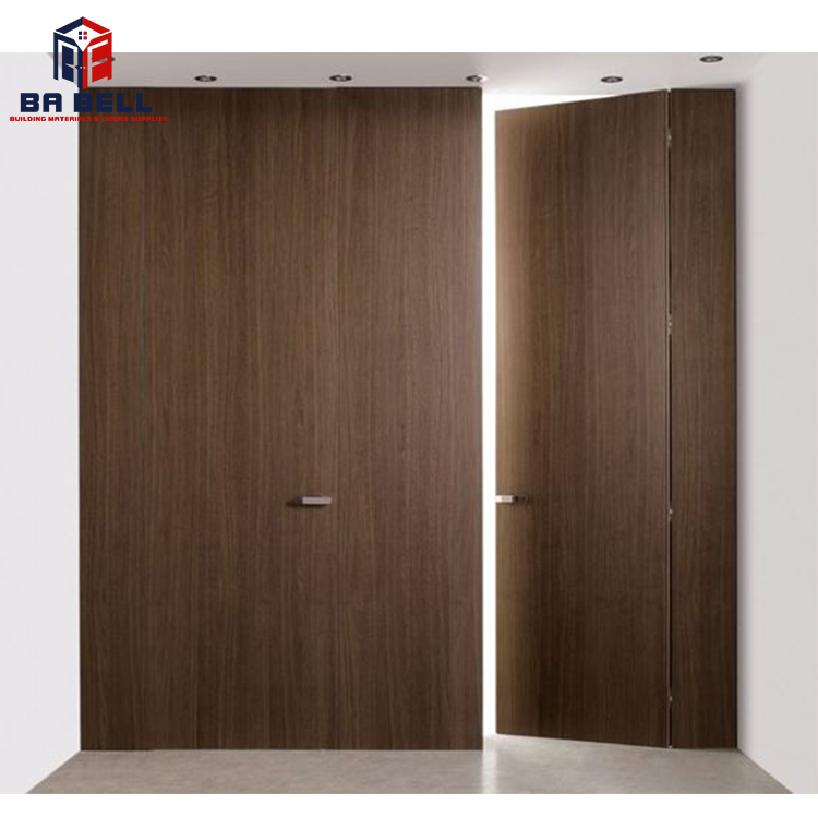 High-end walnut smooth surface Invisible  wooden flush mounted secret room doors concealed hinged hidden frameless door