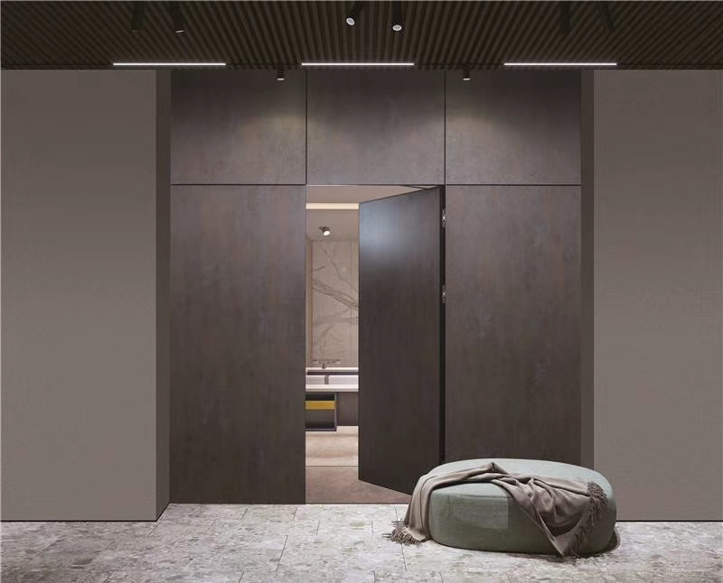 High-end walnut smooth surface Invisible  wooden flush mounted secret room doors concealed hinged hidden frameless door