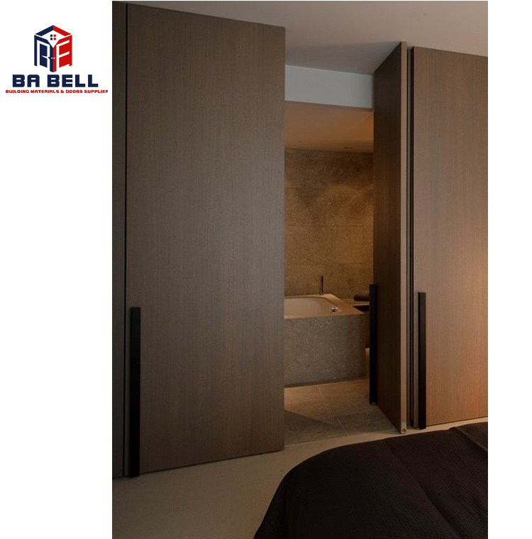 High-end walnut smooth surface Invisible  wooden flush mounted secret room doors concealed hinged hidden frameless door