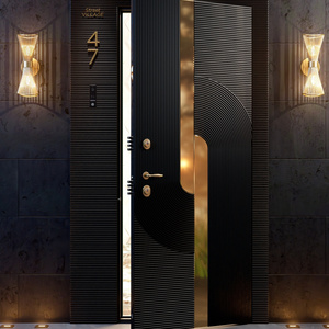 Modern style glass oak exterior outswing armoured door for security home